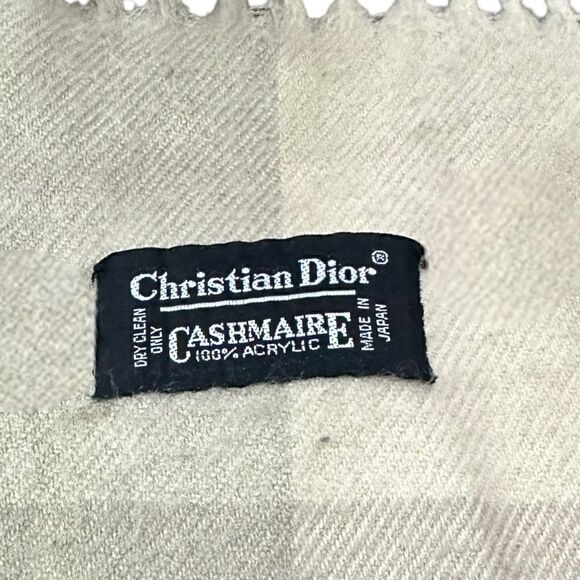 Christian Dior Cashmaire Plaid Cream Brown Fringe Acrylic Scarf - Picture 4 of 5